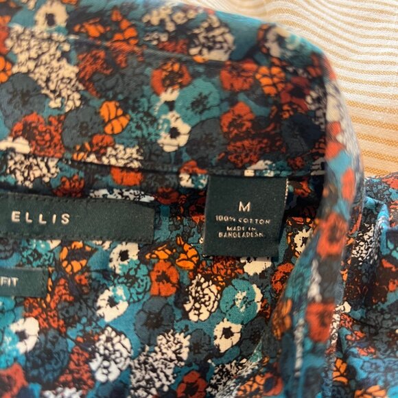 Perry Ellis Mens Slim Fit Button Down Floral Pattern Dress Shirt Size M - Picture 7 of 8